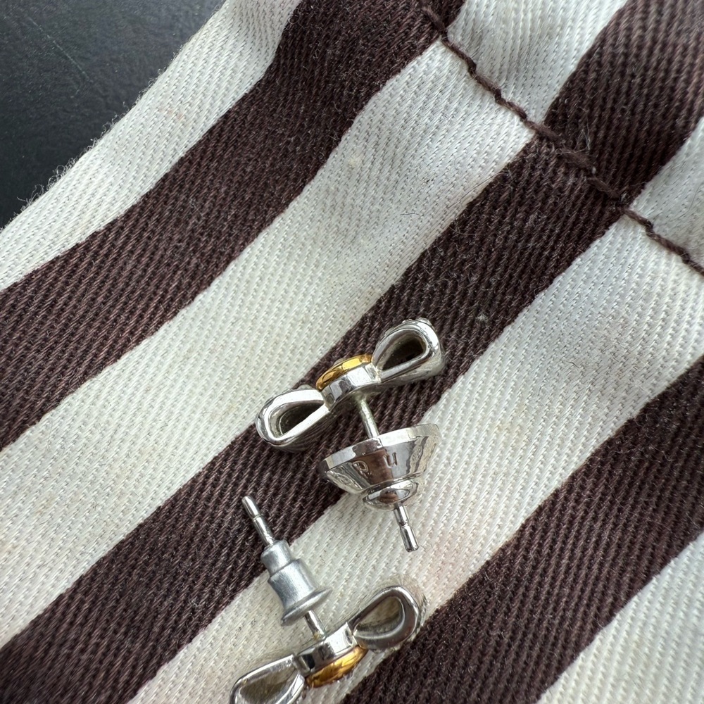 HENRY BENDEL Silver and Gold Bow Earrings - Picture 4 of 4